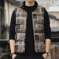 Vintage Aloha Block Quilt Sleeveless Puffer Jacket Beige Inspired Lei Motifs - Polynesian Pride