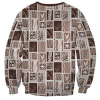 Vintage Aloha Block Quilt Sweatshirt Beige Inspired Lei Motifs - Polynesian Pride