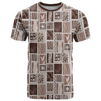 Vintage Aloha Block Quilt T Shirt Beige Inspired Lei Motifs LT9 Beige - Polynesian Pride