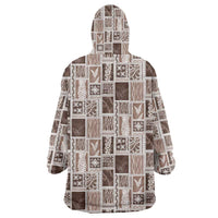 Vintage Aloha Block Quilt Wearable Blanket Hoodie Beige Inspired Lei Motifs - Polynesian Pride