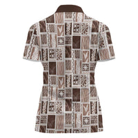 Vintage Aloha Block Quilt Women Polo Shirt Beige Inspired Lei Motifs - Polynesian Pride