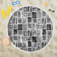 Vintage Aloha Block Quilt Beach Blanket Black Inspired Lei Motifs - Polynesian Pride