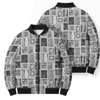Vintage Aloha Block Quilt Bomber Puffer Jacket Black Inspired Lei Motifs - Polynesian Pride