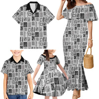 Vintage Aloha Block Quilt Family Matching Mermaid Dress and Hawaiian Shirt Black Inspired Lei Motifs - Polynesian Pride