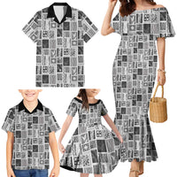 Vintage Aloha Block Quilt Family Matching Mermaid Dress and Hawaiian Shirt Black Inspired Lei Motifs LT9 - Polynesian Pride