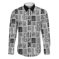 Vintage Aloha Block Quilt Family Matching Off The Shoulder Long Sleeve Dress and Hawaiian Shirt Black Inspired Lei Motifs LT9 Dad's Shirt - Long Sleeve Black - Polynesian Pride