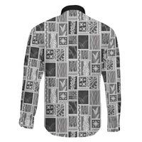 Vintage Aloha Block Quilt Family Matching Off The Shoulder Long Sleeve Dress and Hawaiian Shirt Black Inspired Lei Motifs LT9 - Polynesian Pride