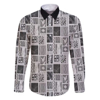 Vintage Aloha Block Quilt Family Matching Off Shoulder Short Dress and Hawaiian Shirt Black Inspired Lei Motifs LT9 Dad's Shirt - Long Sleeve Black - Polynesian Pride