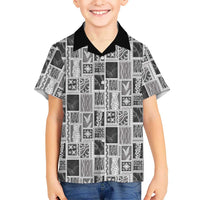 Vintage Aloha Block Quilt Family Matching Puletasi and Hawaiian Shirt Black Inspired Lei Motifs LT9 Son's Shirt Black - Polynesian Pride