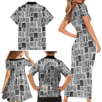 Vintage Aloha Block Quilt Family Matching Short Sleeve Bodycon Dress and Hawaiian Shirt Black Inspired Lei Motifs LT9 - Polynesian Pride