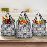 Vintage Aloha Block Quilt Grocery Bag Black Inspired Lei Motifs - Polynesian Pride