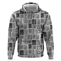 Vintage Aloha Block Quilt Hoodie Black Inspired Lei Motifs - Polynesian Pride