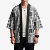 Vintage Aloha Block Quilt Kimono Black Inspired Lei Motifs - Polynesian Pride