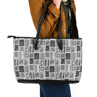 Vintage Aloha Block Quilt Leather Tote Bag Black Inspired Lei Motifs - Polynesian Pride