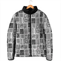 Vintage Aloha Block Quilt Padded Jacket Black Inspired Lei Motifs - Polynesian Pride