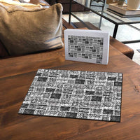 Vintage Aloha Block Quilt Puzzle Black Inspired Lei Motifs - Polynesian Pride