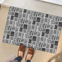 Vintage Aloha Block Quilt Rubber Doormat Black Inspired Lei Motifs - Polynesian Pride