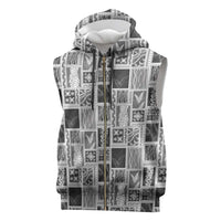 Vintage Aloha Block Quilt Sleeveless Zip Hoodie Black Inspired Lei Motifs - Polynesian Pride