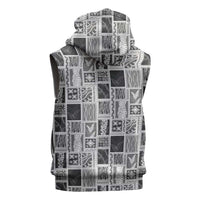 Vintage Aloha Block Quilt Sleeveless Zip Hoodie Black Inspired Lei Motifs - Polynesian Pride