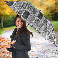 Vintage Aloha Block Quilt Umbrella Black Inspired Lei Motifs - Polynesian Pride