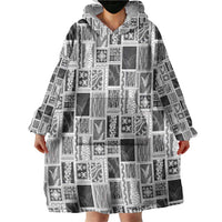 Vintage Aloha Block Quilt Wearable Blanket Hoodie Black Inspired Lei Motifs - Polynesian Pride