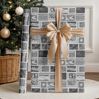 Vintage Aloha Block Quilt Wrapping Paper Black Inspired Lei Motifs - Polynesian Pride