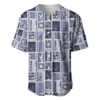 Vintage Aloha Block Quilt Baseball Jersey Blue Inspired Lei Motifs - Polynesian Pride