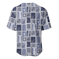 Vintage Aloha Block Quilt Baseball Jersey Blue Inspired Lei Motifs - Polynesian Pride