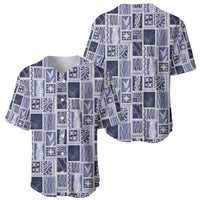 Vintage Aloha Block Quilt Baseball Jersey Blue Inspired Lei Motifs - Polynesian Pride