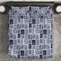 Vintage Aloha Block Quilt Bedding Set Blue Inspired Lei Motifs - Polynesian Pride