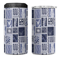 Vintage Aloha Block Quilt 4 in 1 Can Cooler Tumbler Blue Inspired Lei Motifs - Polynesian Pride
