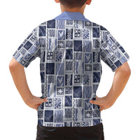 Vintage Aloha Block Quilt Family Matching Long Sleeve Bodycon Dress and Hawaiian Shirt Blue Inspired Lei Motifs LT9 - Polynesian Pride
