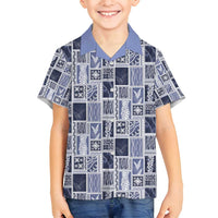 Vintage Aloha Block Quilt Family Matching Long Sleeve Bodycon Dress and Hawaiian Shirt Blue Inspired Lei Motifs LT9 Son's Shirt Blue - Polynesian Pride