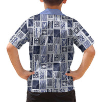 Vintage Aloha Block Quilt Family Matching Off Shoulder Short Dress and Hawaiian Shirt Blue Inspired Lei Motifs LT9 - Polynesian Pride