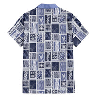 Vintage Aloha Block Quilt Family Matching Off Shoulder Short Dress and Hawaiian Shirt Blue Inspired Lei Motifs LT9 - Polynesian Pride