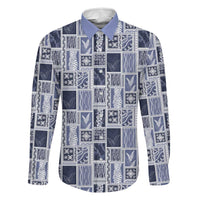 Vintage Aloha Block Quilt Family Matching Short Sleeve Bodycon Dress and Hawaiian Shirt Blue Inspired Lei Motifs LT9 Dad's Shirt - Long Sleeve Blue - Polynesian Pride