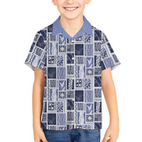 Vintage Aloha Block Quilt Family Matching Summer Maxi Dress and Hawaiian Shirt Blue Inspired Lei Motifs LT9 Son's Shirt Blue - Polynesian Pride