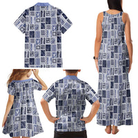 Vintage Aloha Block Quilt Family Matching Tank Maxi Dress and Hawaiian Shirt Blue Inspired Lei Motifs LT9 - Polynesian Pride