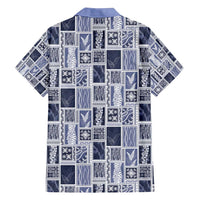 Vintage Aloha Block Quilt Family Matching Tank Maxi Dress and Hawaiian Shirt Blue Inspired Lei Motifs - Polynesian Pride