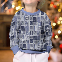 Vintage Aloha Block Quilt Kid Ugly Christmas Sweater Blue Inspired Lei Motifs - Polynesian Pride