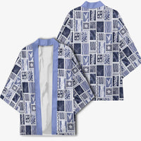 Vintage Aloha Block Quilt Kimono Blue Inspired Lei Motifs - Polynesian Pride