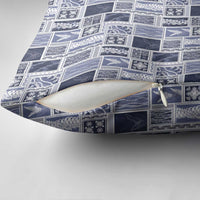 Vintage Aloha Block Quilt Pillow Cover Blue Inspired Lei Motifs - Polynesian Pride