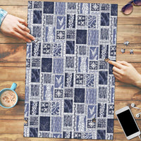 Vintage Aloha Block Quilt Puzzle Blue Inspired Lei Motifs - Polynesian Pride