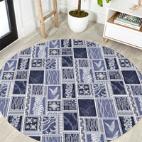 Vintage Aloha Block Quilt Round Carpet Blue Inspired Lei Motifs - Polynesian Pride