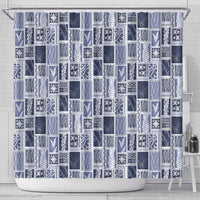 Vintage Aloha Block Quilt Shower Curtain Blue Inspired Lei Motifs - Polynesian Pride