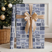 Vintage Aloha Block Quilt Wrapping Paper Blue Inspired Lei Motifs - Polynesian Pride