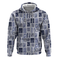 Vintage Aloha Block Quilt Zip Hoodie Blue Inspired Lei Motifs - Polynesian Pride
