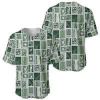 Vintage Aloha Block Quilt Baseball Jersey Green Inspired Lei Motifs - Polynesian Pride