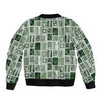 Vintage Aloha Block Quilt Bomber Jacket Green Inspired Lei Motifs - Polynesian Pride