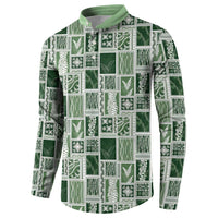 Vintage Aloha Block Quilt Button Sweatshirt Green Inspired Lei Motifs - Polynesian Pride